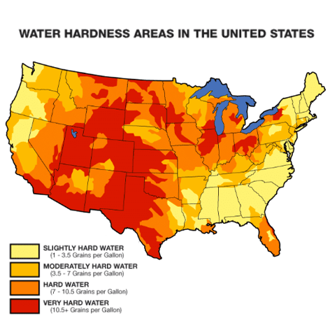 map of water hardness in the united states