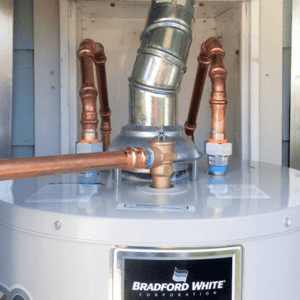 Pressure relief valves and water lines to a Bradford White water heater