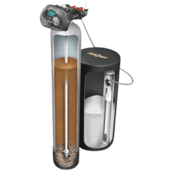 A look at the inside of a residential water softener
