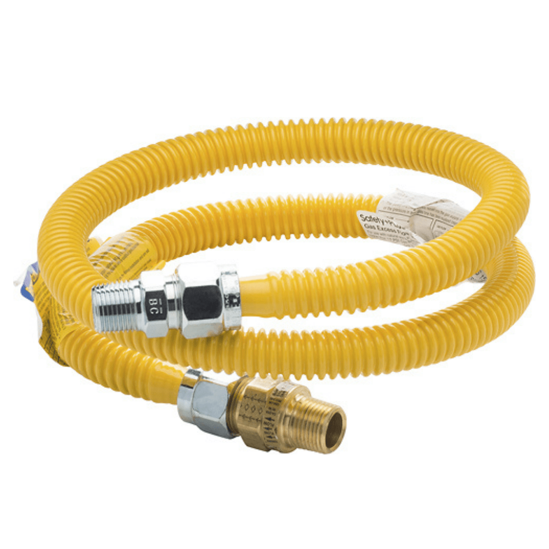 Coiled yellow gas flex against a white background