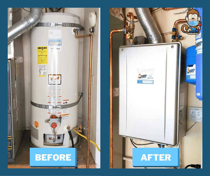 Before and after tankless water heater installation