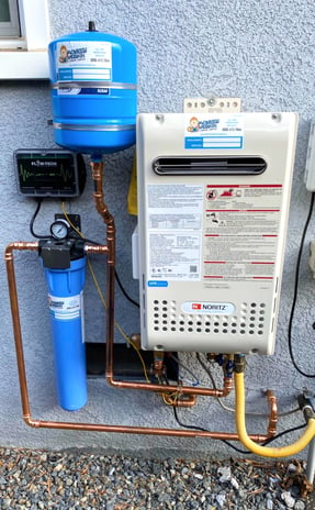 A tankless water heater with Flow-Tech and other devices