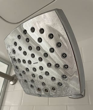 A showerhead with scale buildup