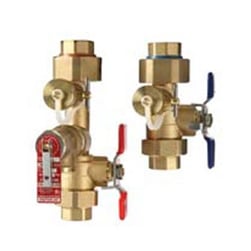 A set of Noritz tankless water heater isolation valves.