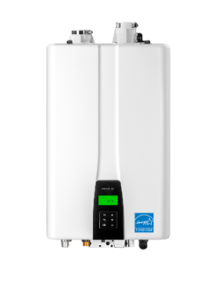 The image shows a Navien NPE-A2 series tankless water heater model.