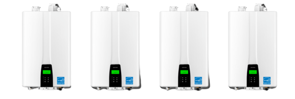 The image shows Navien NPE-S2 Series of 4 tankless water heaters.