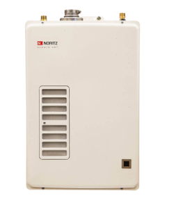 The image shows a picture of a Noritz EZTR40 tankless water heater.