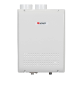 The image shows a Noritz NRC111-DV tankless water heater.