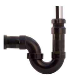 The image shows a stock photo of a p-trap