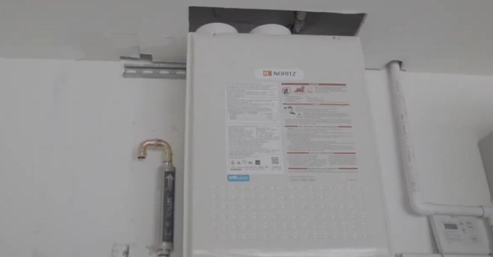 Noritz tankless water heater after it's been installed.