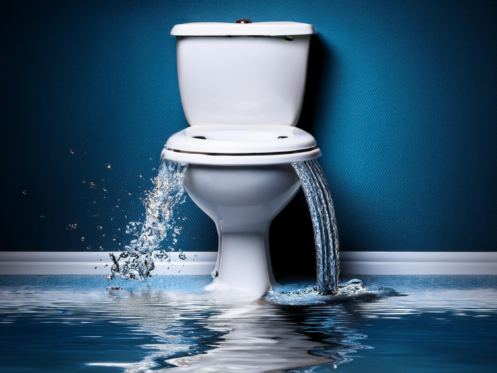 An AI-generated image of an overflowing toilet.